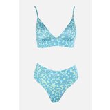 Trendyol Blue Floral Pattern High Waist Bikini Set Eponuda