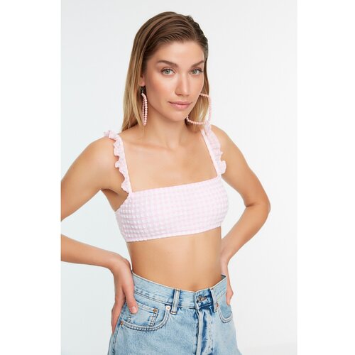 Trendyol Pink Gingham Textured Bikini Top Eponuda