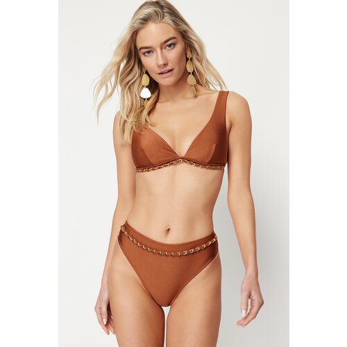 Trendyol Brown Triangle Chain Accessory High Waist High Leg Bikini Set
