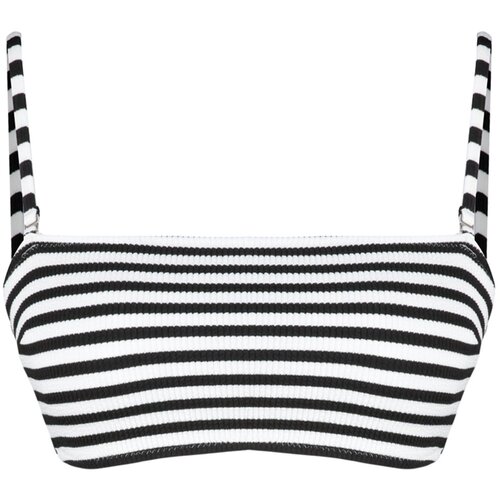 Trendyol Black White Striped Strapless Textured Hipster Bikini Top