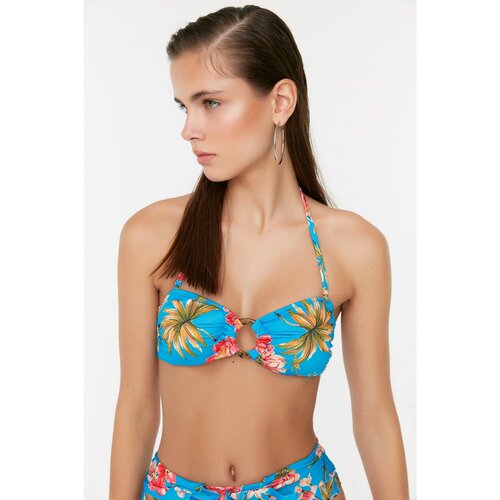 Trendyol Blue Floral Patterned Accessory Detailed Bikini Top Eponuda