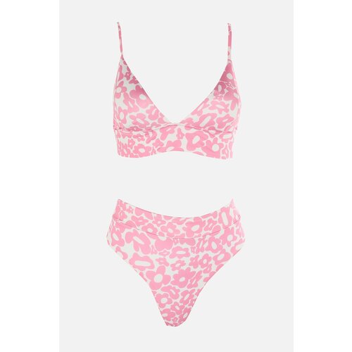 Trendyol Pink Floral Pattern High Waist Bikini Set Eponuda