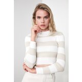 Trendyol Ecru Striped Crop Knitwear Sweater Cijene