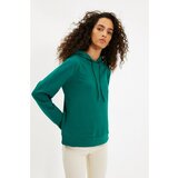 Trendyol Emerald Hooded Basic Knitted Thin Sweatshirt Cene