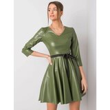 Fashion Hunters Zelena haljina od ekološke kože Cene