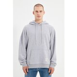 Trendyol Gray Men's Hoodie Oversize Sweatshirt with Slogan Label Cene