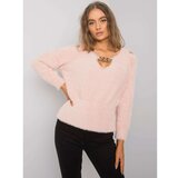 Fashion Hunters RUE PARIS Dirty pink sweater with a triangular neckline Cene