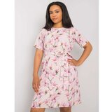 Fashion Hunters Plus size beige dress with flowers and a tie Cene