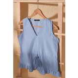 Trendyol Blue Tie Detailed V-Neck Blouse Cene
