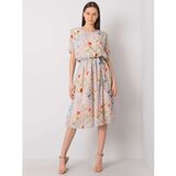 Fashion Hunters Gray midi dress with floral patterns