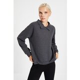 Trendyol Anthracite Shirt Collar Basic Knitted Sweatshirt Cene