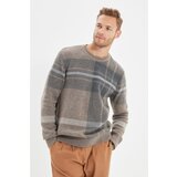 Trendyol Mink Men Slim Fit Crew Neck Plaid Knitwear Sweater Cene