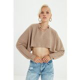 Trendyol Beige Crop Knitted Blouse Cene