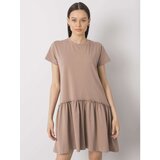 Fashion Hunters Dark beige cotton dress with ruffles | Shoptok.si
