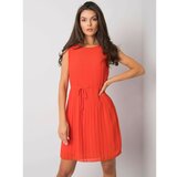 Fashion Hunters Red pleated dress with a belt Cene