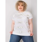 Fashion Hunters Plus size white blouse with a print and an appliqué Cene