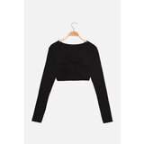 Trendyol Black Super Crop V Neck Knitted Blouse Cene