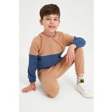Trendyol Camel Color Block Hooded Boy Knitted Slim Tracksuit Set Cene