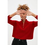 Trendyol Red Crop Zipper Detailed Knitwear Sweater cene