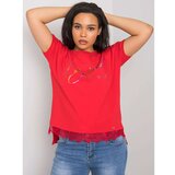 Fashion Hunters Plus size red cotton blouse with lace Cene