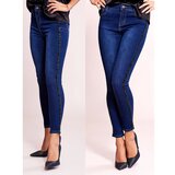 Fashion Hunters Denim fitted trousers with a dark blue application Cene