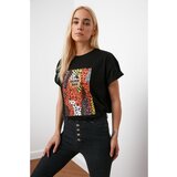 Trendyol Black Printed Boyfriend Knitted T-Shirt Cene