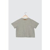 Trendyol Pletena pletena majica sa sivim džepom detalj bela | siva Cene