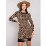Fashion Hunters OH BELLA Camel and black knitted dress Cene