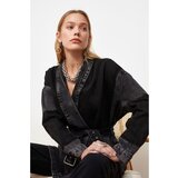 Trendyol Anthracite Belted Color Block Oversize Denim Jacket Cene