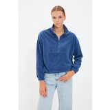 Trendyol Indigo Zipper Detailed Fleece Basic Knitted Sweatshirt Cene