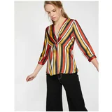 Koton Women's Orange V-Neck 3/4 Sleeve Striped Blouse