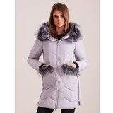 Fashion Hunters Ženska zimska jakna sa krznom, siva siva | braon cene