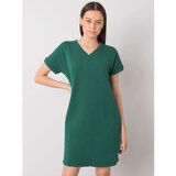 Fashion Hunters RUE PARIS Dark green women's cotton dress | Shoptok.si