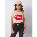 Fashion Hunters OCH BELLA Beige cotton t-shirt with a print | shoptok.hr