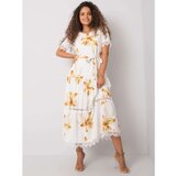 Fashion Hunters White dress with floral patterns with a belt Cene