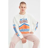Trendyol Ecru Men's Oversize Fit Long Sleeve Crew Neck Printed Sweatshirt Cene