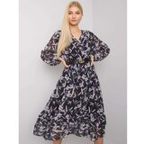 Fashion Hunters Ladies' navy blue patterned dress with a frill Cene