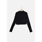 Trendyol Navy Blue Buttoned Polo Neck Crepe Crop Knitted Blouse | Shoptok.si