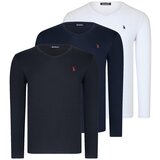 Dewberry TRIPLE SET T8587 V COLLAR MEN'S SWEATSHIRT-BLACK-WHITE-LACİVERT Cene
