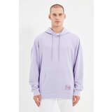 Trendyol Lilac Men's Hoodie Oversize Slogan Label Sweatshirt Cene