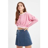 Trendyol Pink Piping Crop Knitted Sweatshirt Cene