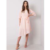 Fashion Hunters Light pink asymmetrical dress with a belt | Shoptok.si