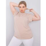 Fashion Hunters Plus size beige cotton t-shirt Cene