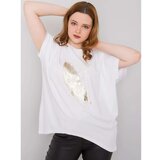 Fashion Hunters Plus size white blouse with print and appliques Cene