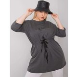 Fashion Hunters Dark gray melange plus size tunic with inscription | shoptok.hr