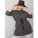 Fashion Hunters Dark gray melange plus size tunic with an inscription Cene'.'