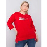 Fashion Hunters Red plus size cotton blouse with an applique Cene