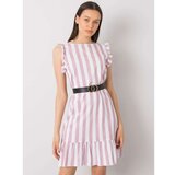 Fashion Hunters Dusty pink striped dress with a frill Cene