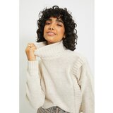 Trendyol Beige Crop Turtleneck Knitwear Sweater Cene