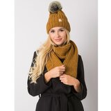 Fashion Hunters RUE PARIS Dark yellow winter hat and scarf set Cene